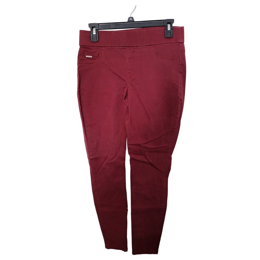 Nine West Pull On Skinny Pants Womens 6 Burgundy Wine Red Stretch Elastic Waist